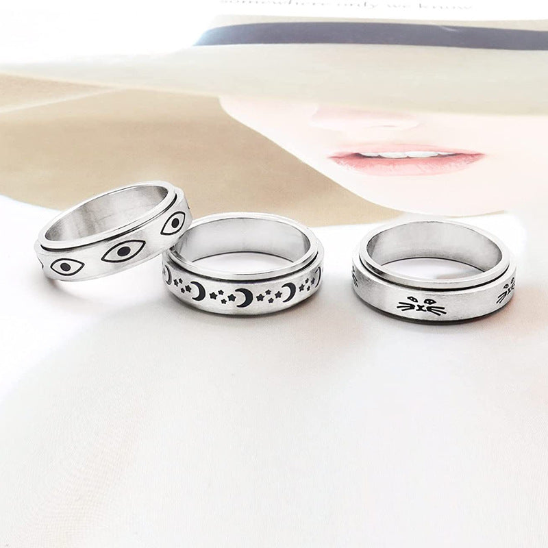 Planderful Everyday Genie Stainless Steel Rotating Star Moon Ring Set For Couples Unisex Protection