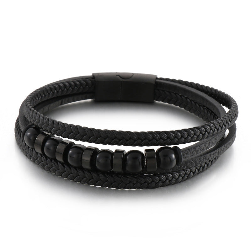 Planderful Premium Stainless Steel Leather Bracelet For Men