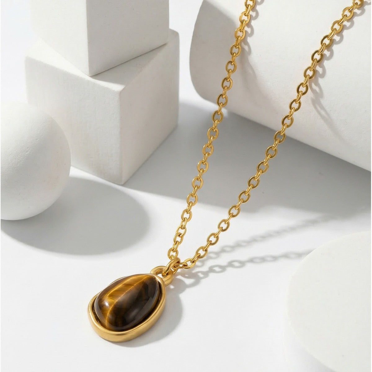 Stainless Steel Design Natural Tiger's Eye Stone Collarbone Necklace
