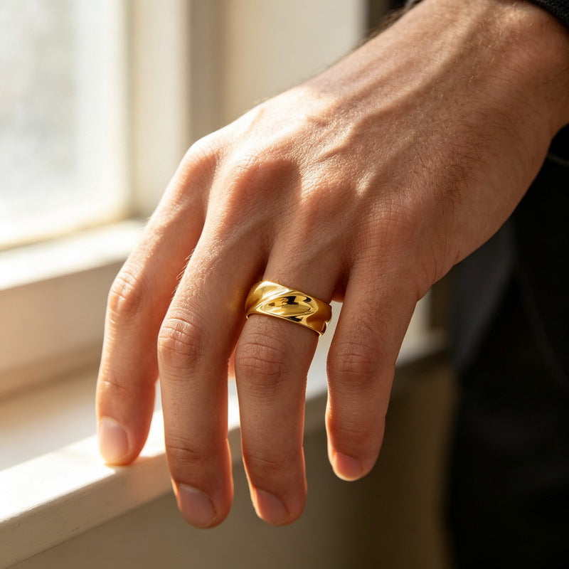 Spiral Twisted Texture Ring, And Twist Ring, Stainless Steel Men's Ring