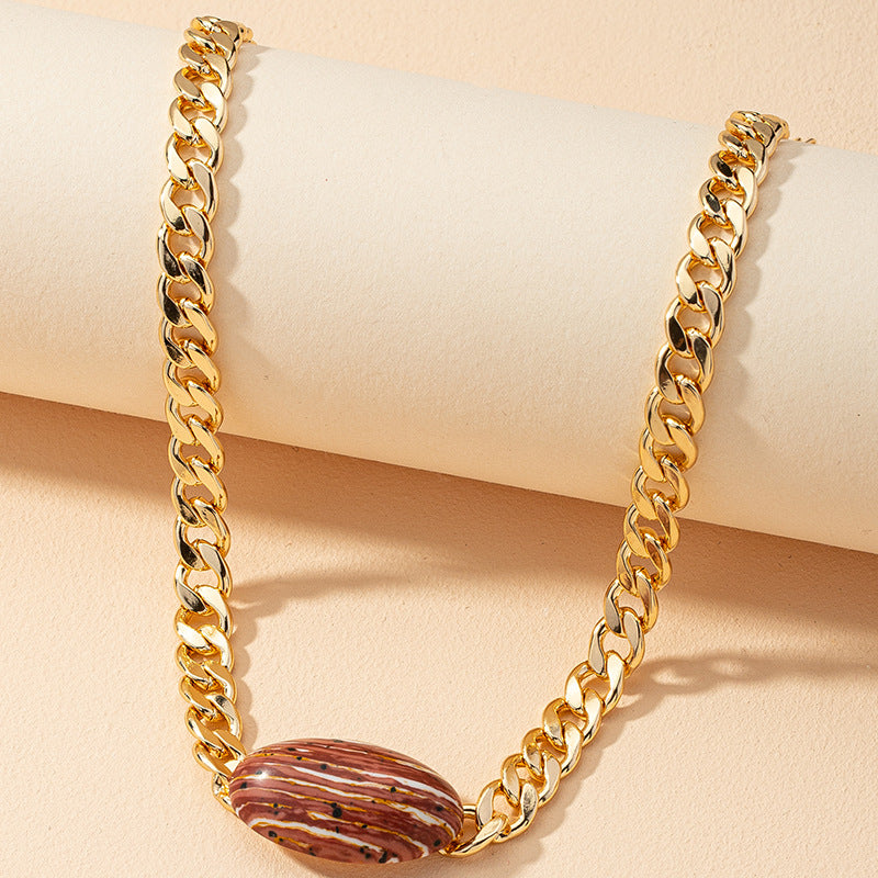 Vibrant Stone Pendant Necklace with Chunky Chain - Women's Fashion Accessory