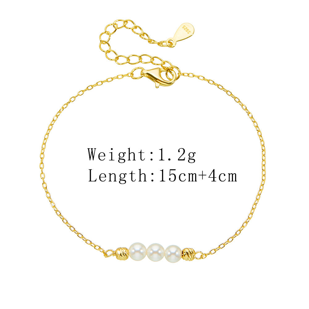 S925 Sterling Silver Beaded Pearl Bracelet And Elegant