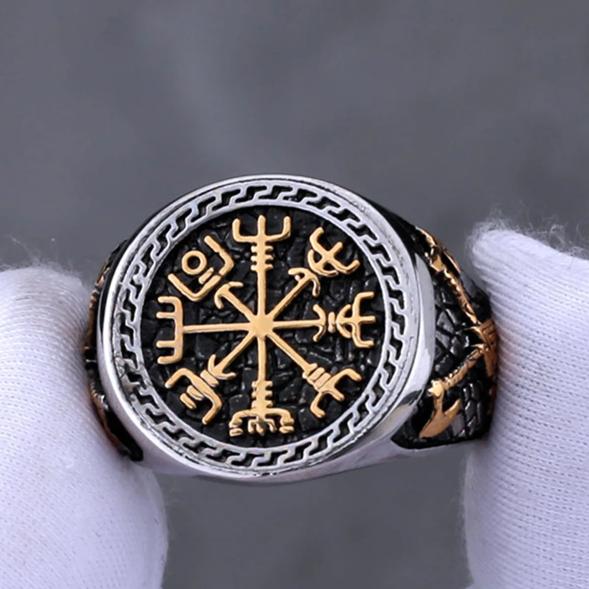 Planderful Mens Titanium Steel Viking Axe Ring Personalized Vintage Nordic Jewelry