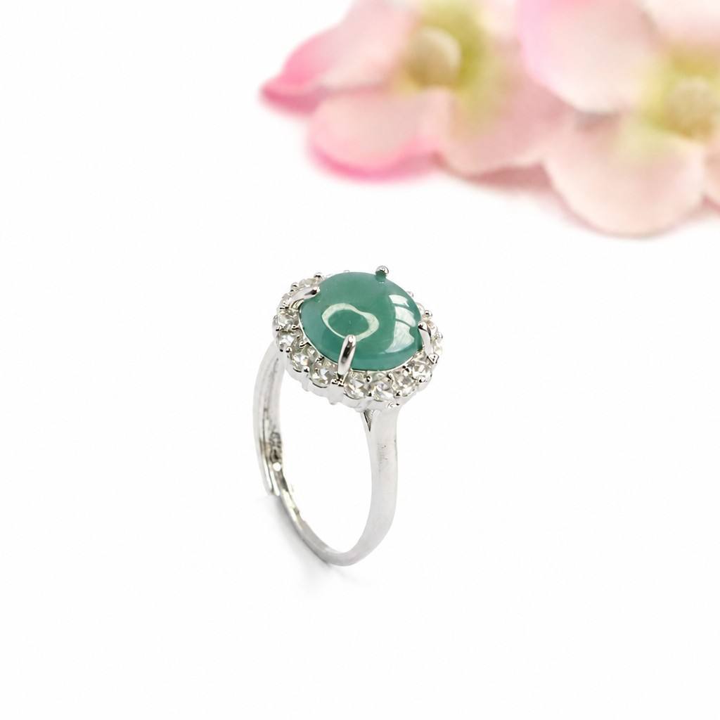 Blue Water Jadeite Pavé-Style 10 mm Ring