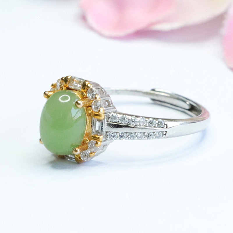 925 Sterling Silver Hetian Jasper Square Ring