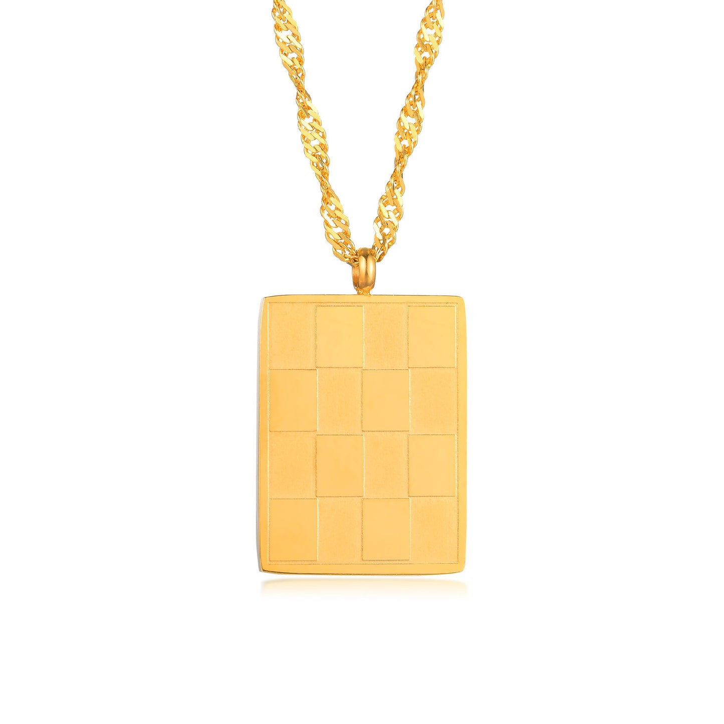 Stainless Steel Gold Checkerboard Geometric Pendant Necklace