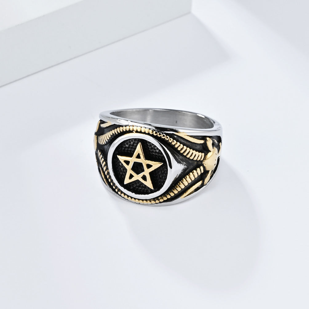 Planderful Gothic Pentagram Ring For Men Durable Titanium Steel Vintage Dark Wind Style For Modern Gothic Jewelry Lovers