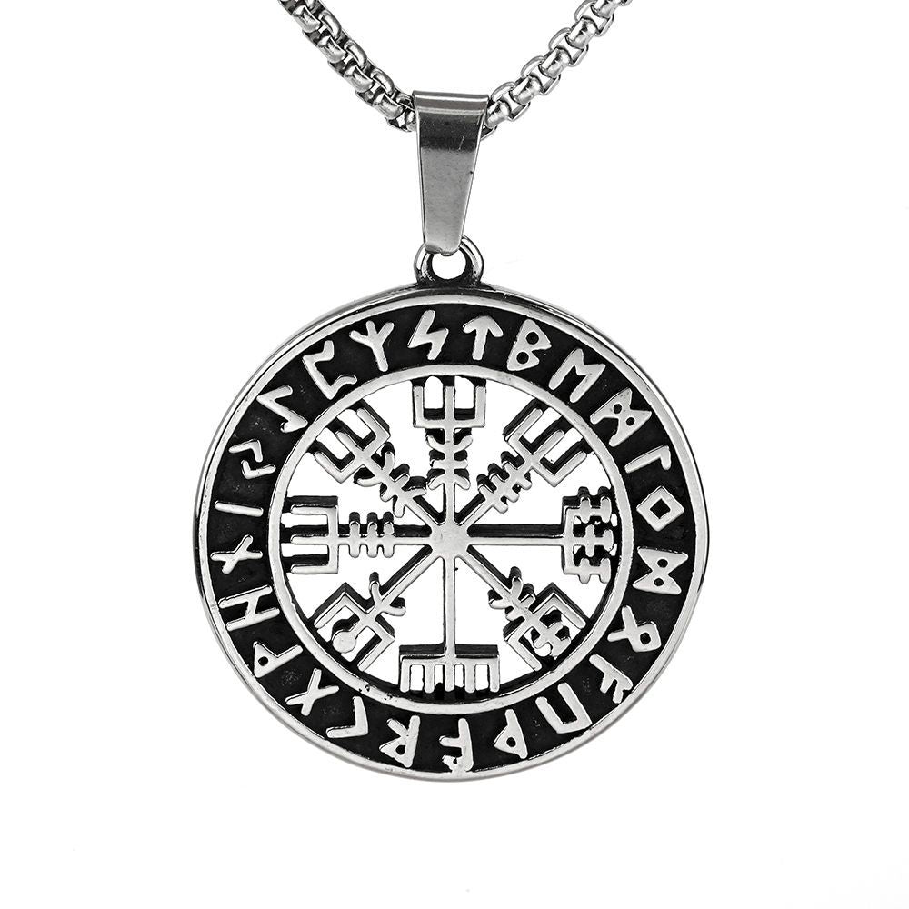 Vintage Men's Titanium Steel Viking Compass Pendant Necklace