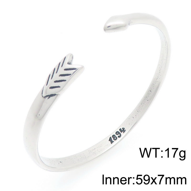 Antique Arrow Open Bracelet – Leaf Pattern Mesh Titanium Steel Men's Bracelet
