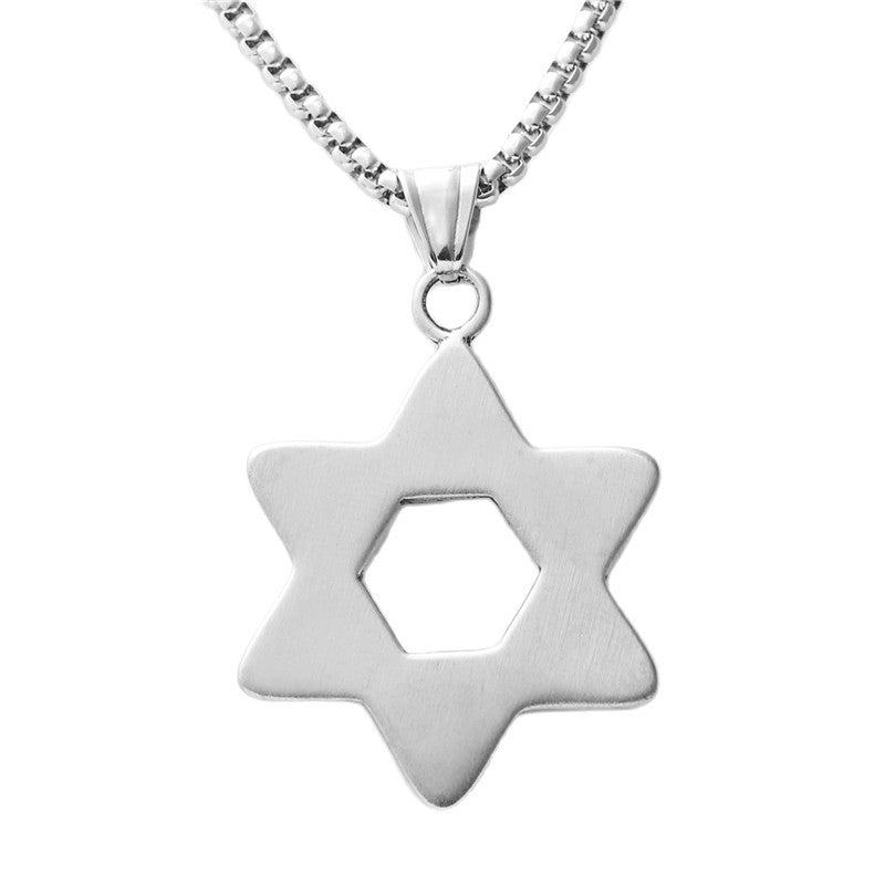 Titanium Steel Hexagram Pendant Necklace for Men, Retro Punk Style Hollow Star Design