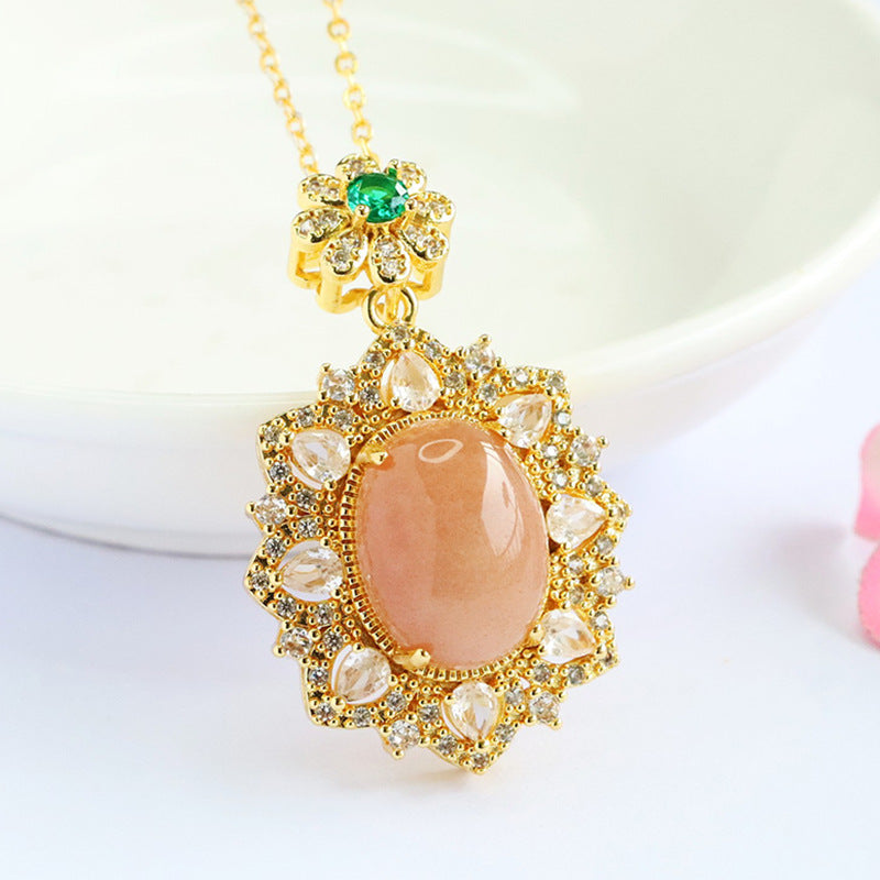 Orange Moonstone Floral Bail Pendant — No Chain