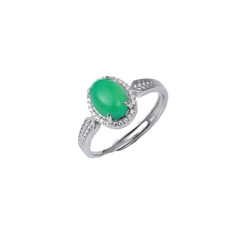 S925 Sterling Silver Natural Chalcedony Ring — Adjustable