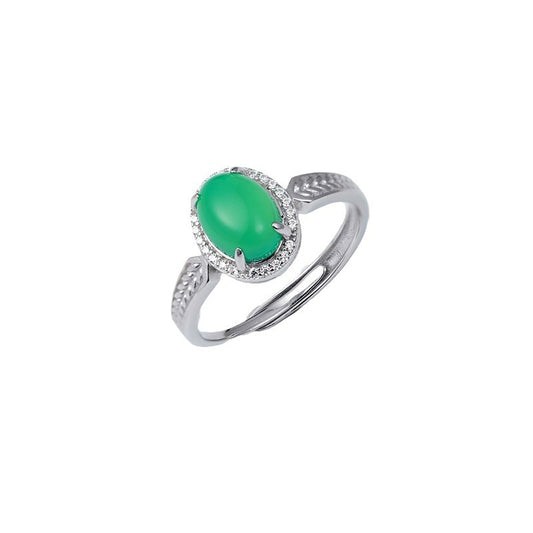 S925 Sterling Silver Natural Chalcedony Ring — Adjustable