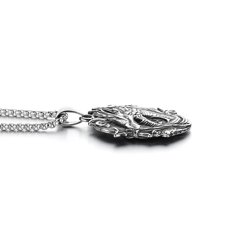 Steel Necklace Statement Dragon Pendant