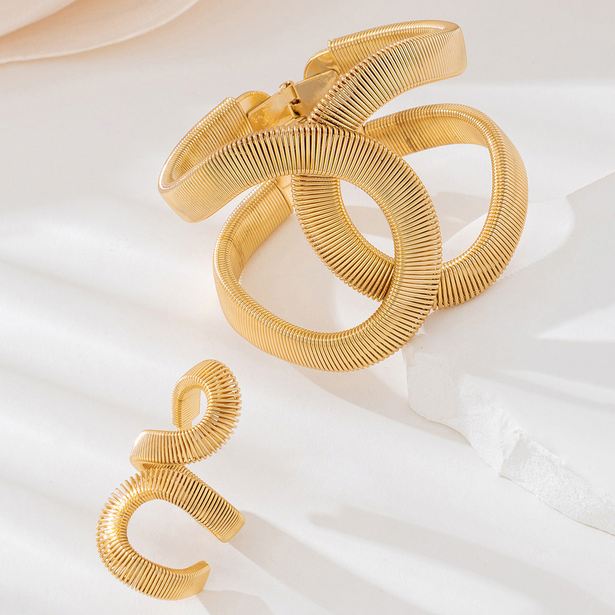 Exaggerated Alloy Bracelet Ring Set for Women by Planderful