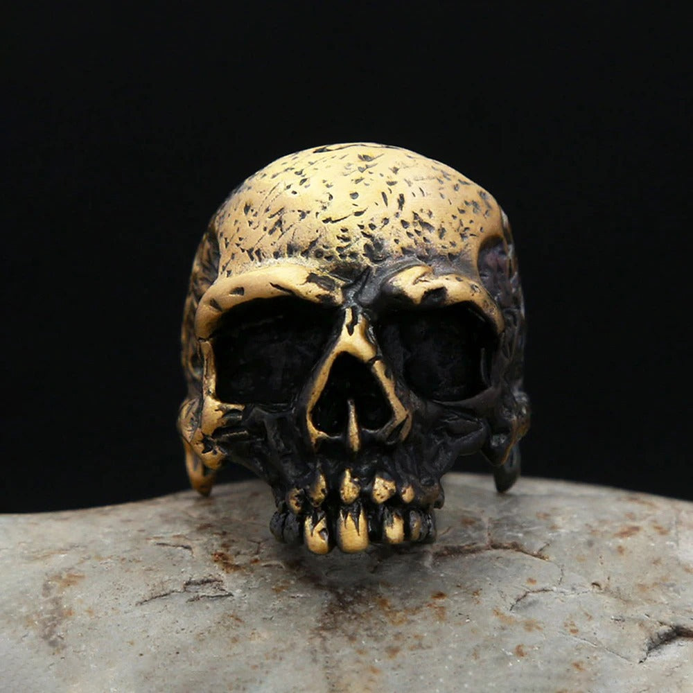 Planderful Shop Vintage Brass Skull Ring For Men Gothic Hip Hop Style Halloween Accessory