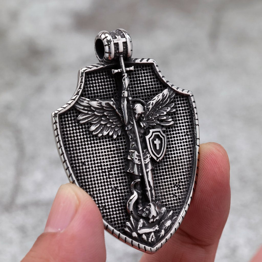 Planderful Archangel Protection Pendant Necklace Unisex Stainless Steel Double Sided Pendant