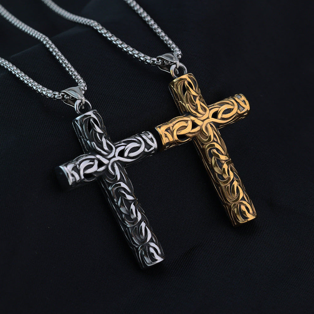 Mens Titanium Steel Necklace Cross Pendant Norse Legacy By Planderful Retro Hip Hop Style