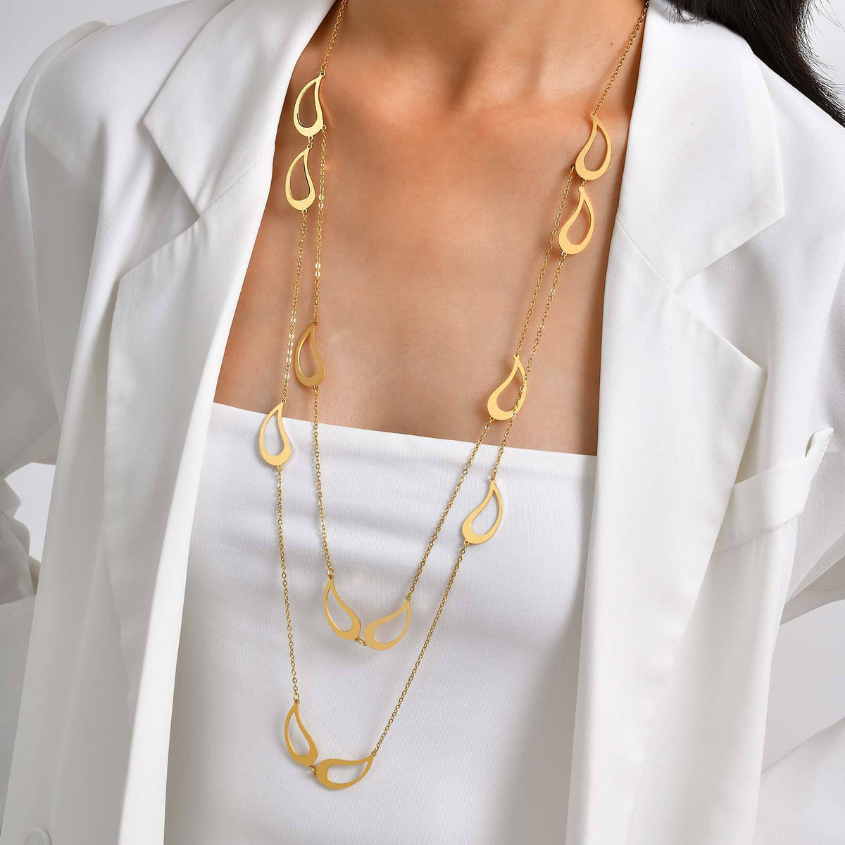 Stainless Steel Women's Style Imitation Pearl Heart Shape Stackable Necklace Gold