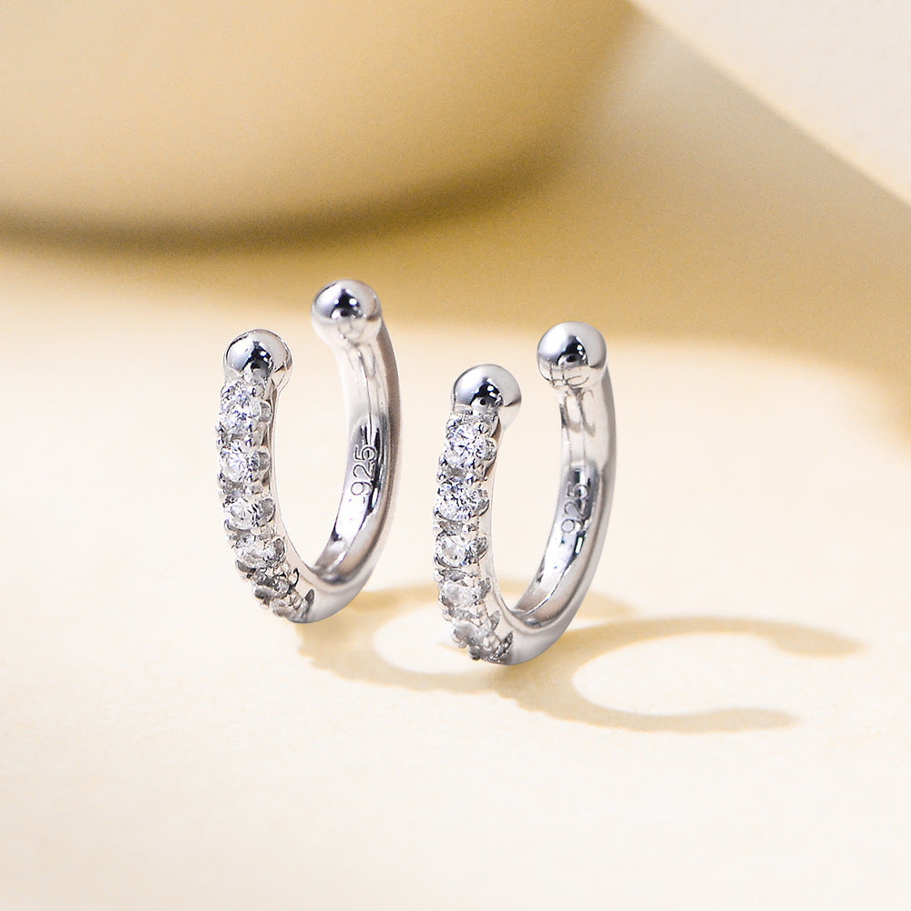 Planderful S925 Sterling Silver Ear Clips For Women Zircon C Shaped Stylish No Piercing Earrings