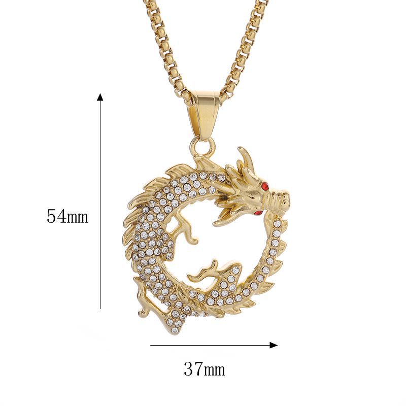 Planderful Dragon Pendant Necklace Titanium Steel Gold Plated Zircon For Urban Hip Hop Fans