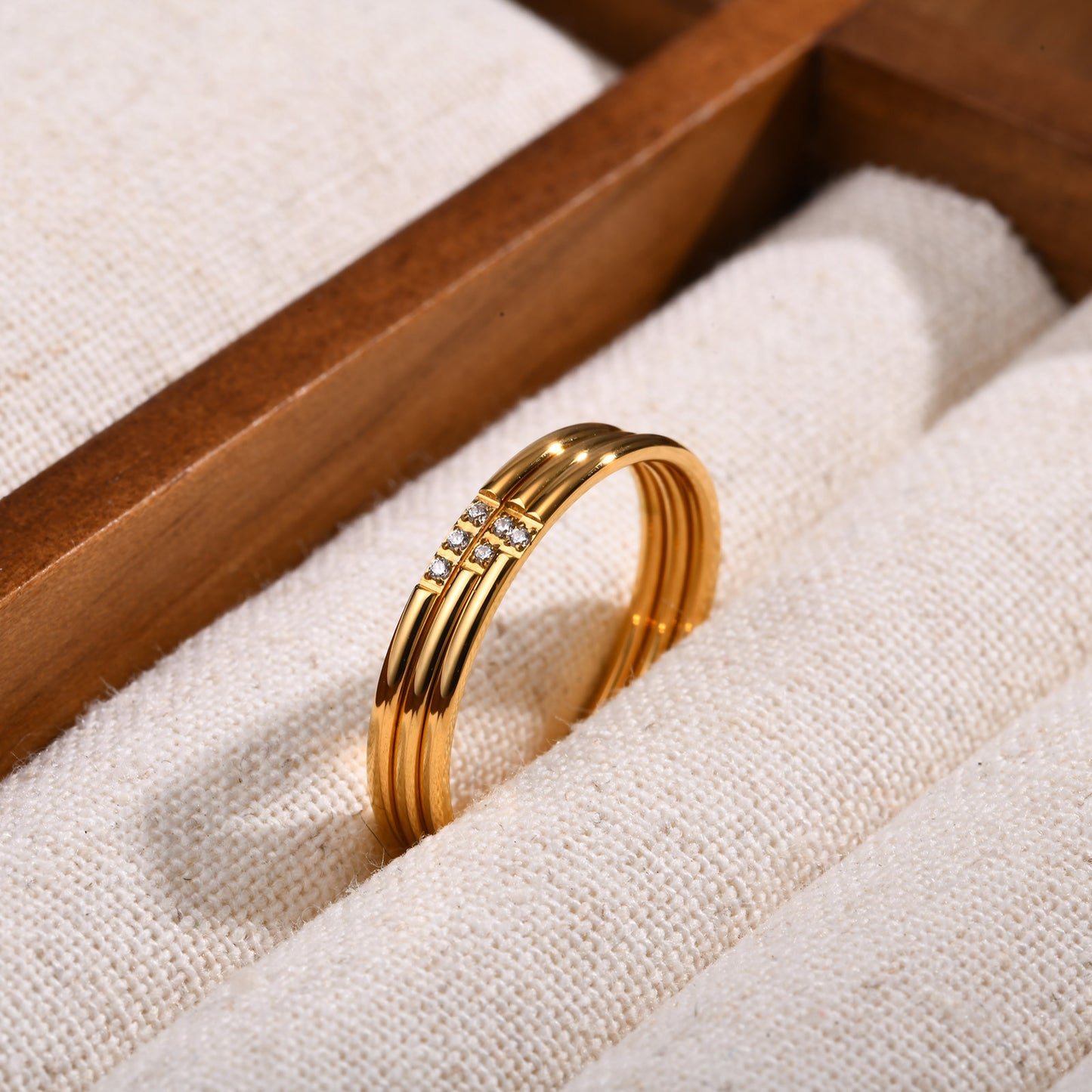 Geometric Three-Piece Ins Wind Women's Ring Zircon Jewelry