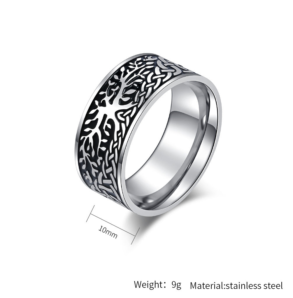 Planderful Mens Stainless Steel Ring With Tree Of Life Nordic Retro Design Durable Everyday Jewelry