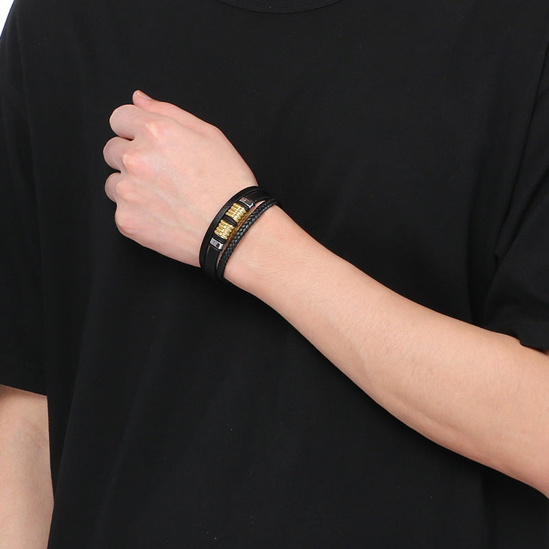 Planderful Leather Bracelet For Men Magnetic Buckle Everyday