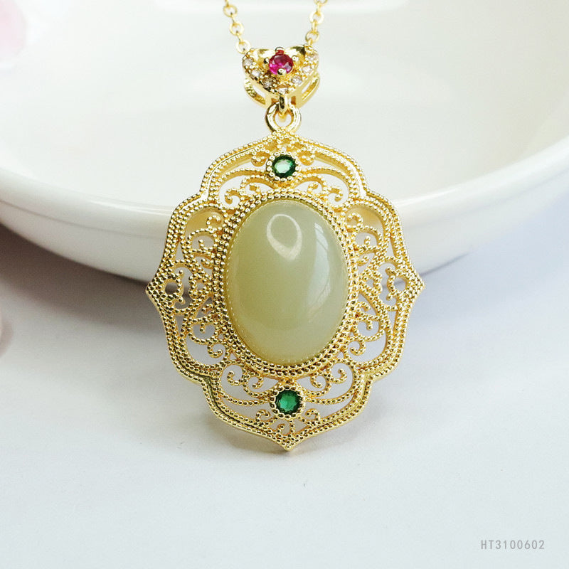 Hetian Jade Oval Heart-Bail Pendant — No Chain