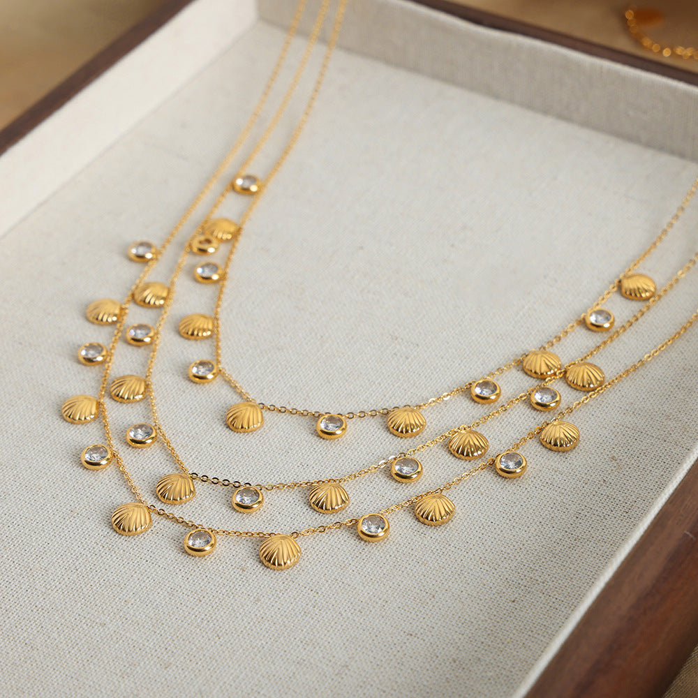 European-American Fusion Collarbone Necklace with Zircon Pendant