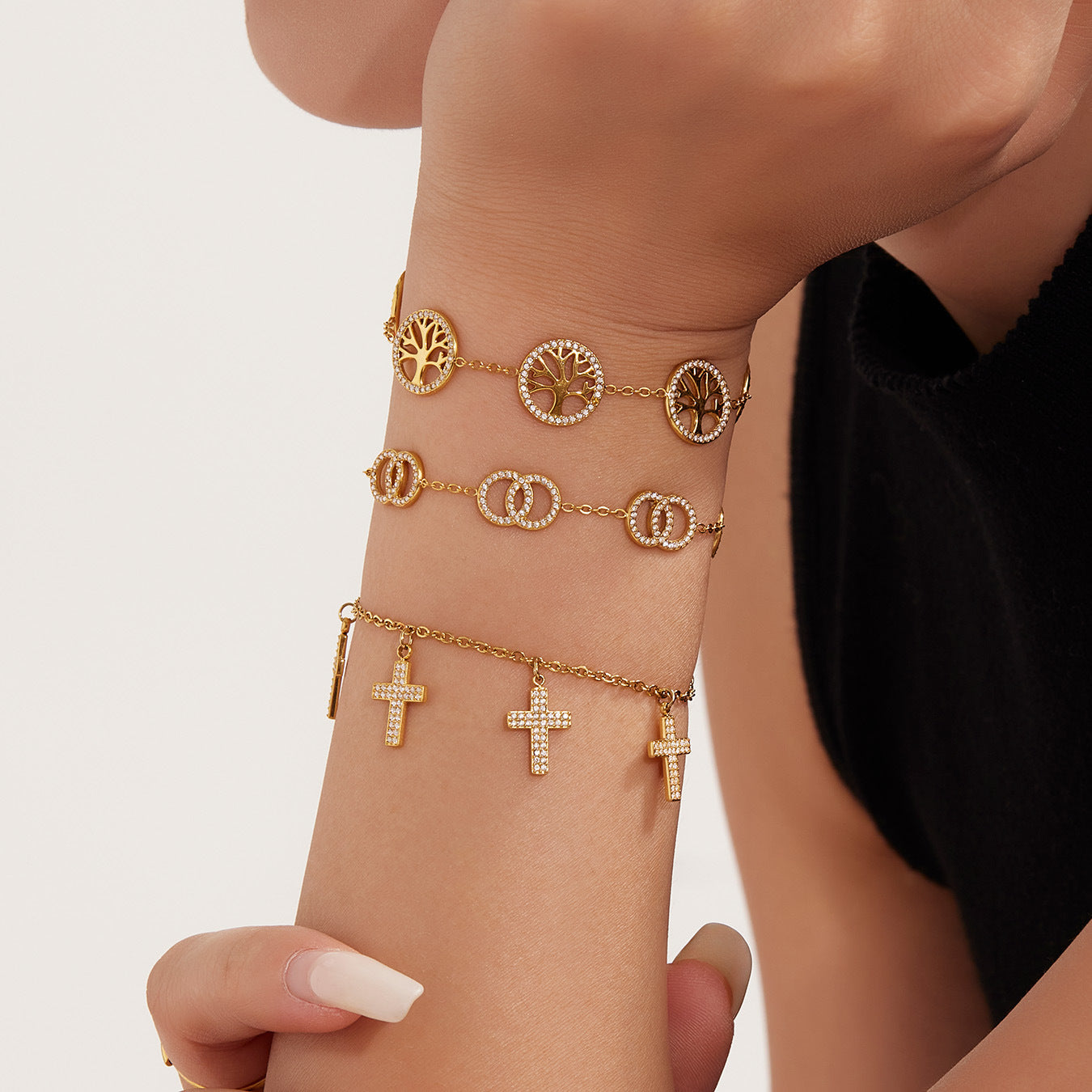 Planderful Zircon Stainless Steel Cross Bracelet For Women