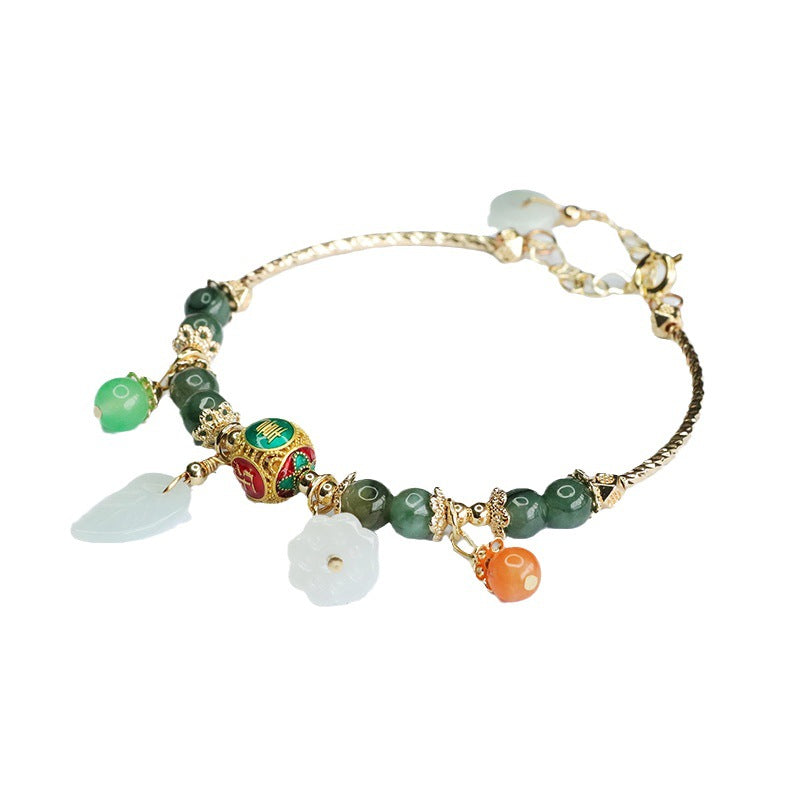 Fortune's Favor Sterling Silver Jade Leaf Enamel Bracelet