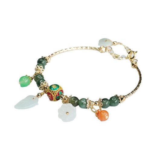 Fortune's Favor Sterling Silver Jade Leaf Enamel Bracelet