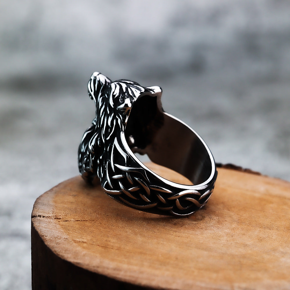 AliExpress Hot Selling Norse Mythology Viking Bear Head Ring