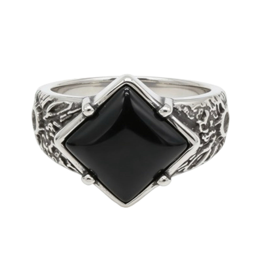 Planderful Stone Inlaid Stainless Steel Ring Unisex Retro
