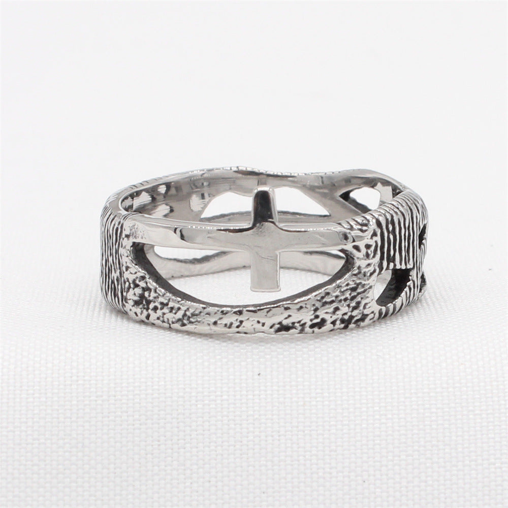 Planderful Everyday Genie Retro Cross Men's Titanium Steel Ring – Personalized European American Style