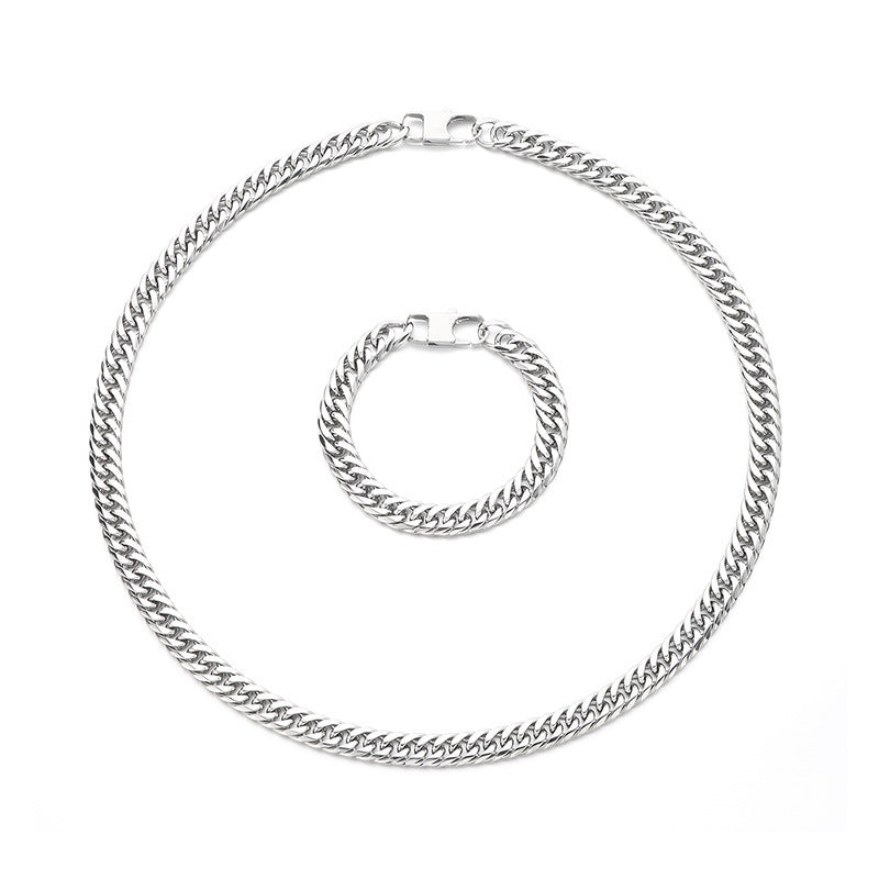 Hip Hop Denim Chain Stainless Steel Men Bracelet Necklace