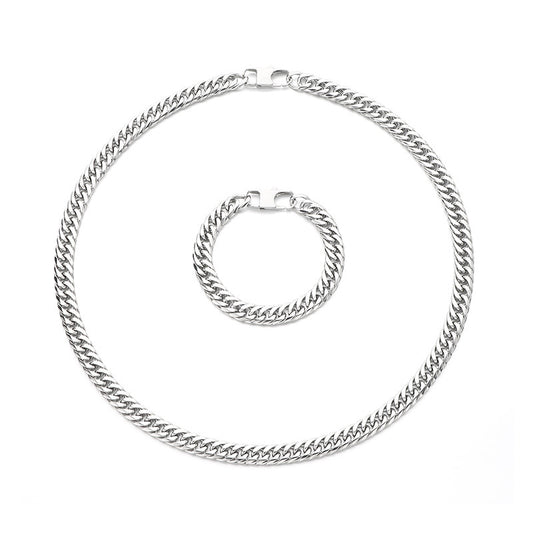 Hip Hop Denim Chain Stainless Steel Men Bracelet Necklace