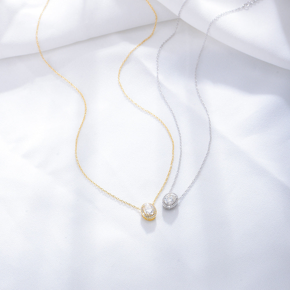 S925 Sterling Silver Micro-Inlaid Zircon Necklace Full Oval Geometric Wholesale