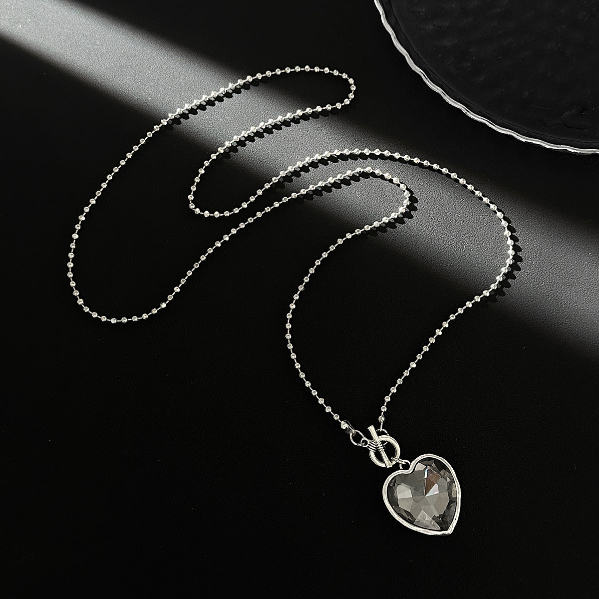 Crystal-Style Heart & Square Pendant Necklace