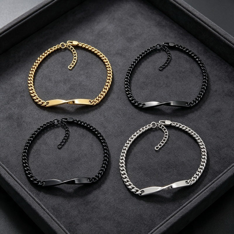 Mobius Twist Nameplate Layered Cuban Chain Titanium Steel Bracelet Stainless Steel