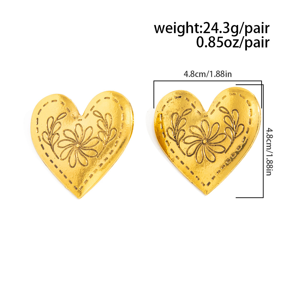 Planderful Vienna Verve Love Shape Stud Earrings Embossed European Retro Heart Jewelry For Women