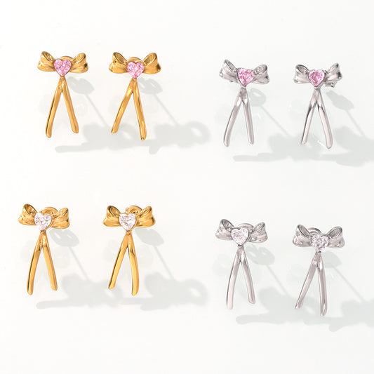 Elegant Titanium Steel Earrings with Colored Zirconium Insets