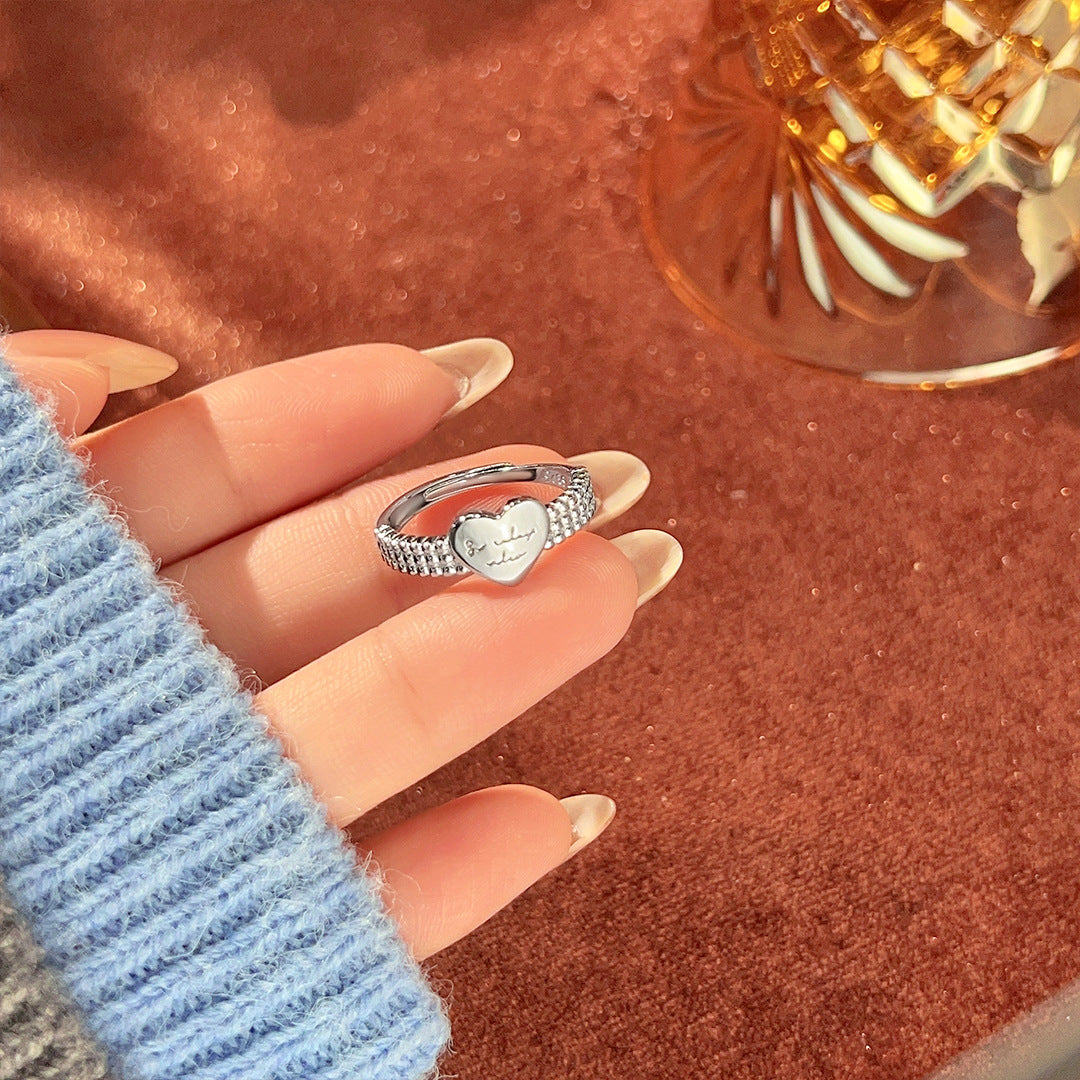 Planderful Everyday Genie – S925 Sterling Silver Love Letter Ring Women's Trendy High-End Adjustable