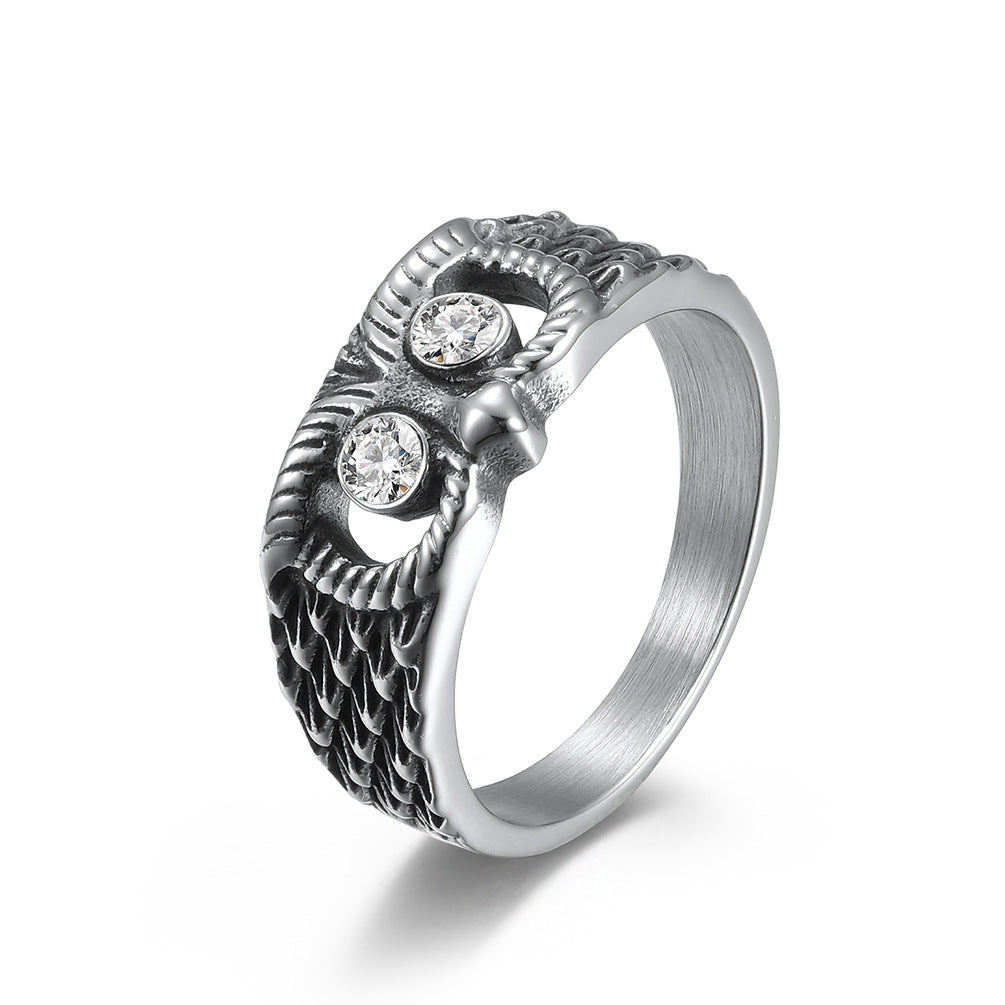 Planderful Titanium Steel Owl Zircon Ring Unisex Hip Hop Style Jewelry for Men and Women