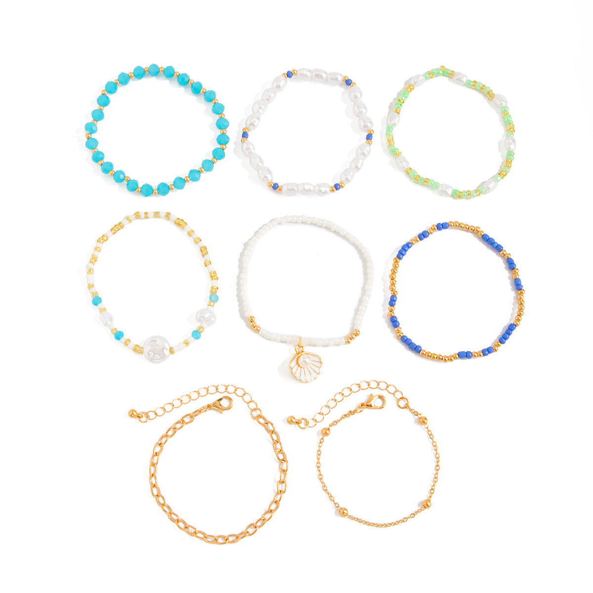 Imitation Pearl Beaded Bracelet Multi Layer Scallop Design Holiday Style By Planderful Vienna Verve For Women