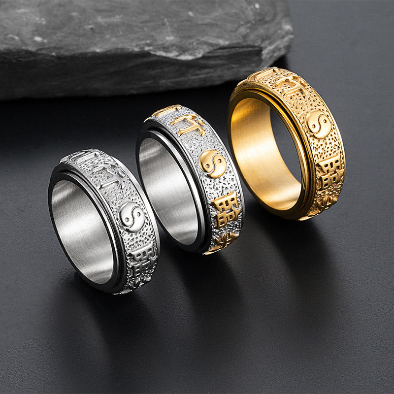 Planderful Taoist Nine Characters Mantra Ring Titanium Steel Rotating Anxiety Relief Jewelry For Mindful Seekers