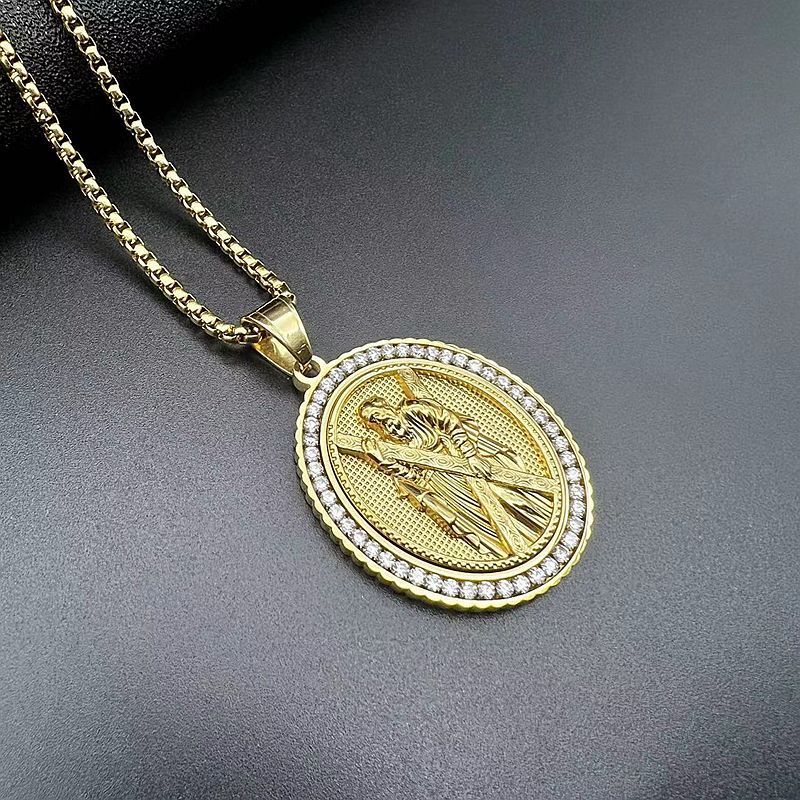 Zircon Necklace - Statement Jesus Pendant In Stainless Steel Gold Plated Hip Hop Religious Jewelry