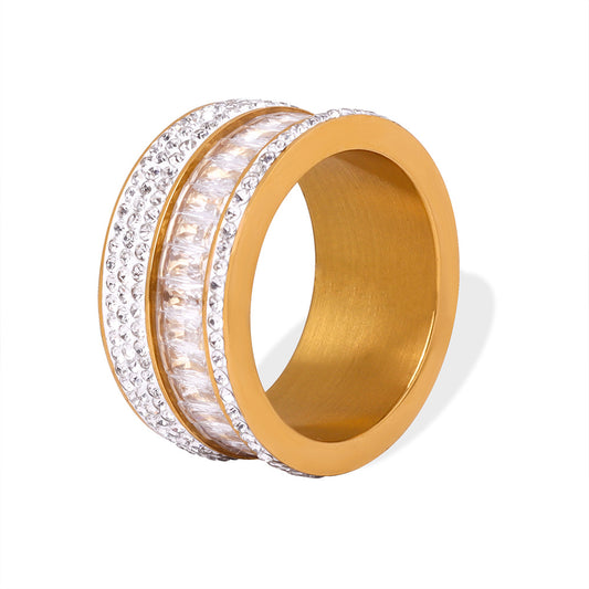 Golden Zircon Ring - High-End Titanium Steel Jewelry for Women