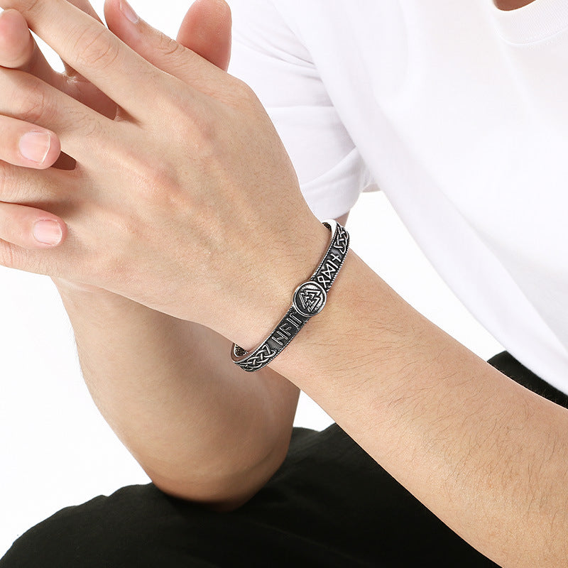 Viking Celtic Knot & Odin Rune Open Bracelet